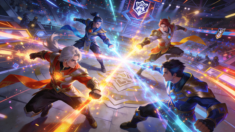 《王者荣耀》KPL总决赛精彩团战瞬间 - 游戏内五名英雄技能特效全开